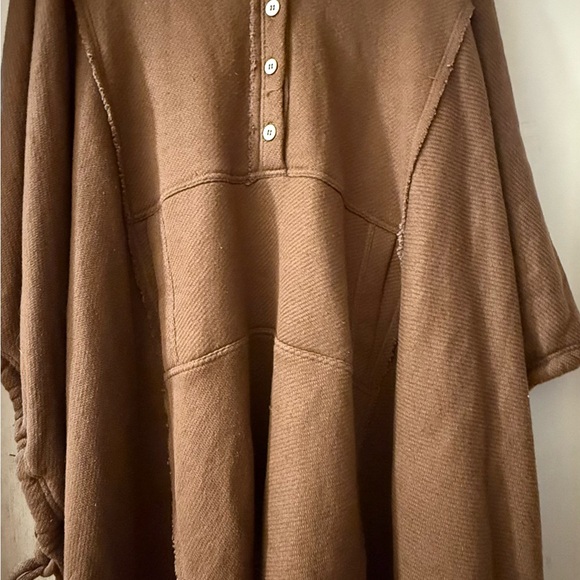 FP Beach Sweaters - 38. Pre loved FP Beach Women's Brown Knit Poncho Sweater with Button Placket